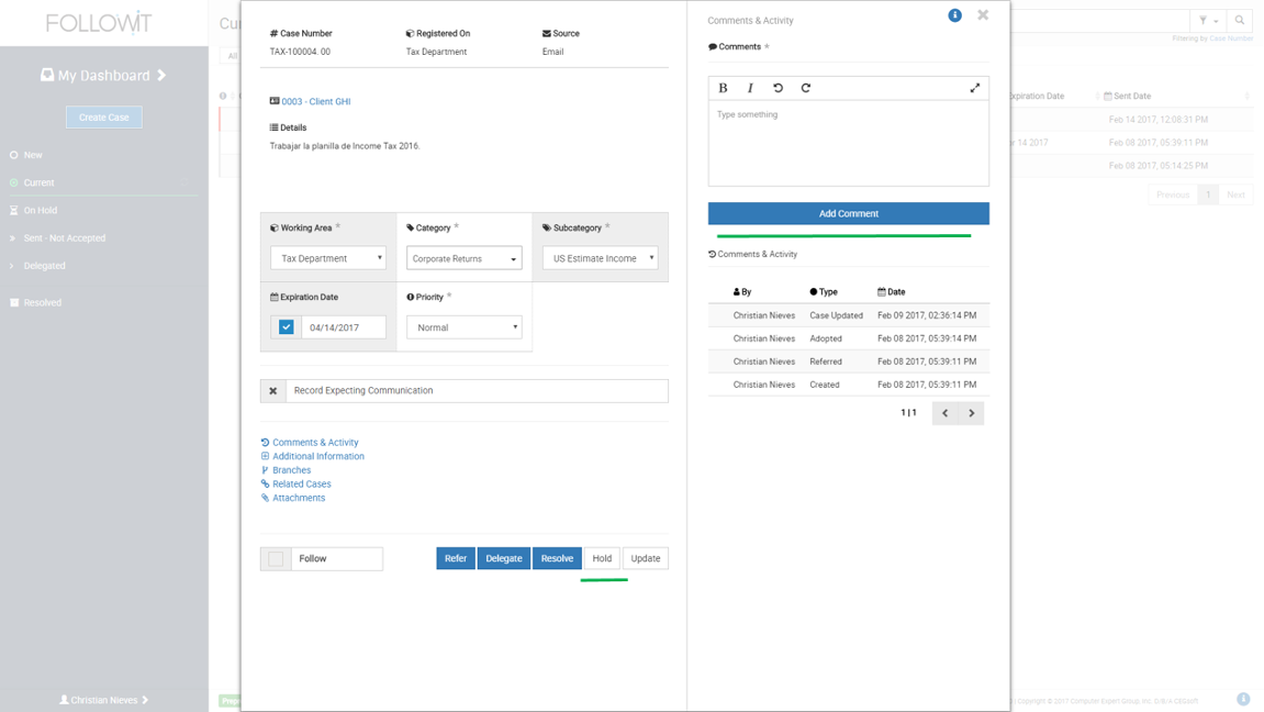 Quick Guides Placing a Case on Hold